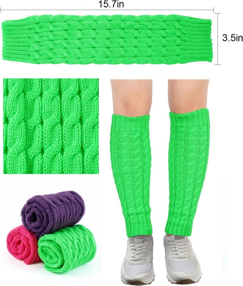 Junely Leg Warmers for Women 80s Cable Knit Leg Warmer for Ballet Dance Figure Skating Yoga Party Junior Neon Long Socks - Image 4